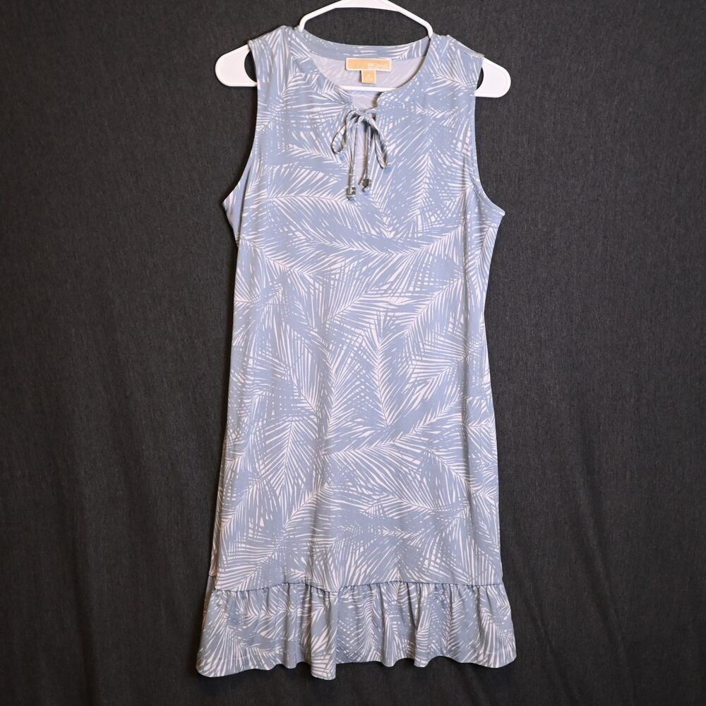 Michael Kors Women's M Sleeveless Ruffled Hem Shift Dress Aqua Pattern Resort